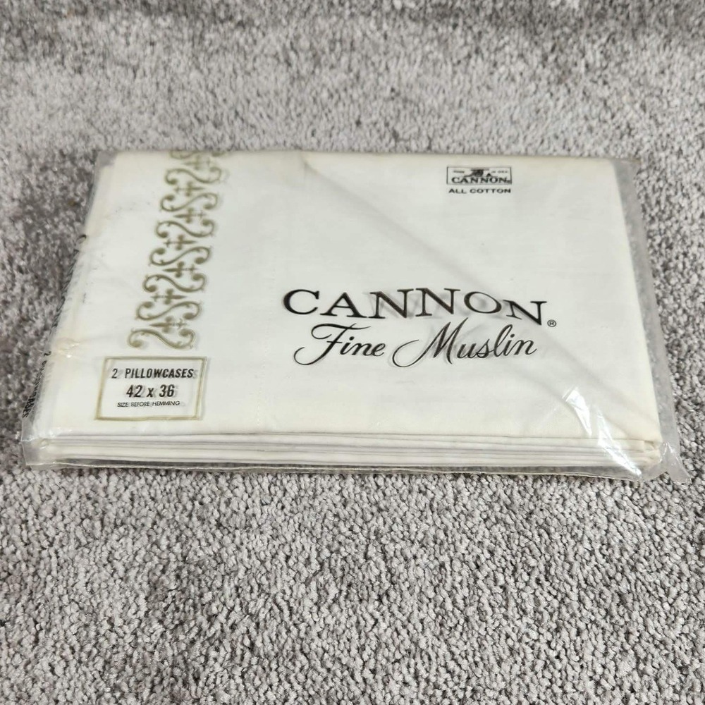 Cannon Pillowcases White Fine Muslin All Cotton Vintage Made in‎ USA 2pk 42x36